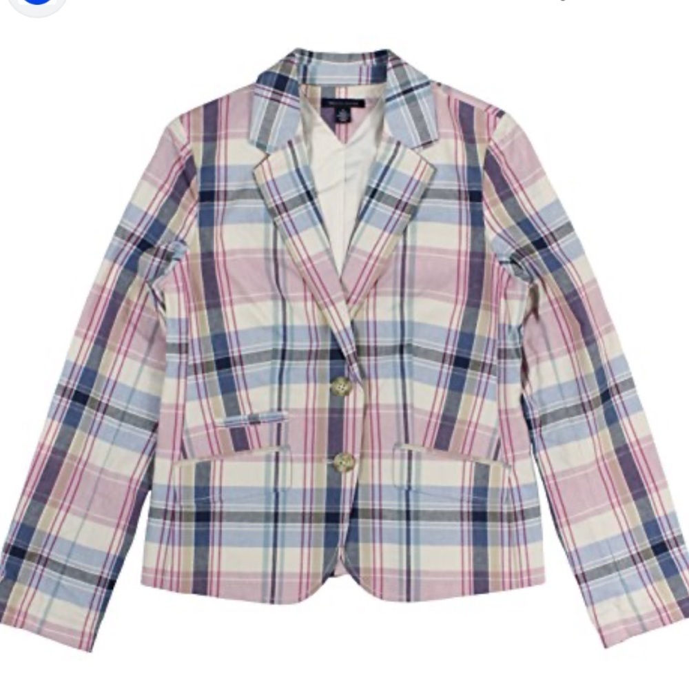 Tommy Hilfiger Madras Check Pink Blue White Single Breasted Blazer